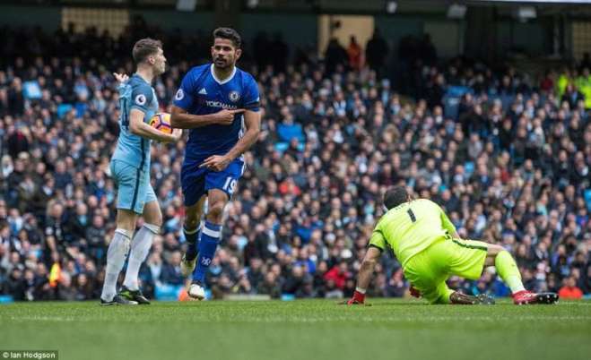 Diego Costa scored his 11th goal of the season as Chelsea beat Man City image: sportskeeda.com